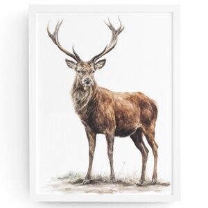Watercolor Reindeer Portrait Wall Art Print, Unframed - Majestic Winter Elegance